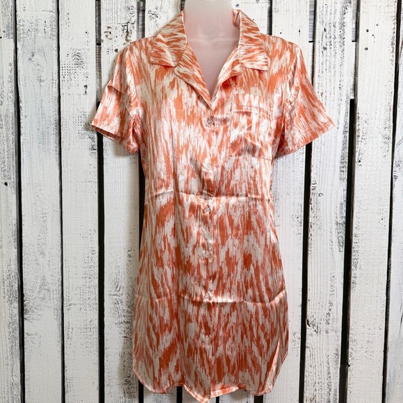 Como Vintage Night Shirt Dress Size Small Button Up Silky Orange Pajama Romantic - Picture 1 of 9